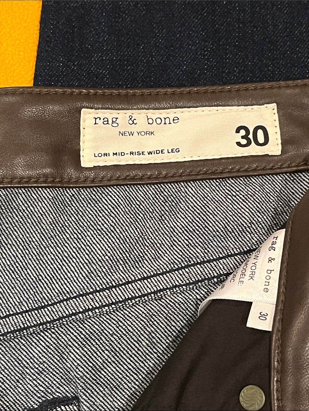 Rag & bone Lori mid-rise wide-leg jeans w/ faux leather accents Dark blue 30 NWT - Picture 10 of 12